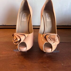 Valentino Women's Nude Peep-Toe Heels with Floral Accent